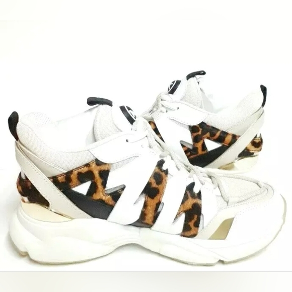 Michael Kors Women's Mixed Media Trainer Sneaker Size 9.5M Ecru Leopard NIB - Picture 3 of 12